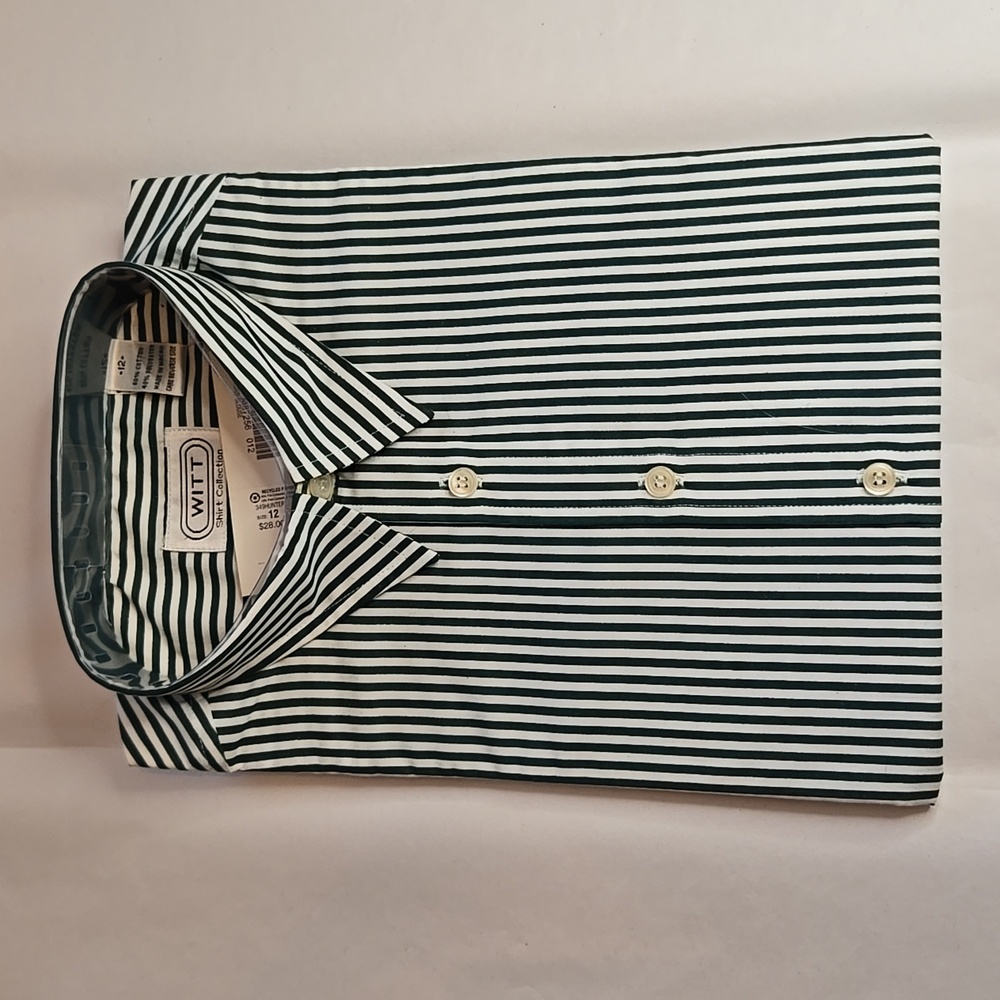 NWT Vintage 90s Witt Collared White Green Stripes Button Up Size 12